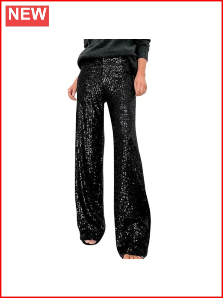 Women's High Waist Wide Leg Sparkle Sequin Dance Pants Y2k